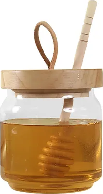 Image de Pot à miel avec couvercle - Pot de conservation du sirop - Pot à miel - Cuillère à miel