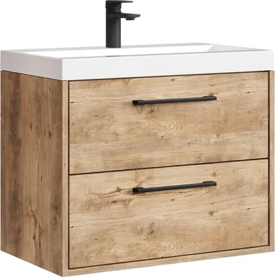 Produktbild von Badplaats Badezimmermöbel Florence 01 60 cm – Kastanien Eiche – Wandhängendes Badmöbel mit Waschbecken und Soft-Close