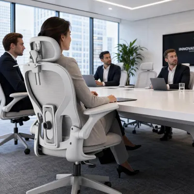 Immagine prodotto di Sedia da ufficio ergonomica QEENTOE, con poggiatesta regolabile in 2 dimensioni, funzione di inclinazione di 35°, braccioli pieghevoli, sedia da scrivania per ufficio, colore grigio