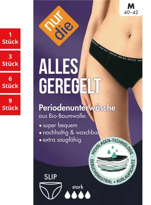 Produktbild von NUR DIE Damen Slip 9-Pack  Periodenunterwäsche Alles Geregelt - schwarz - Größe 44-46