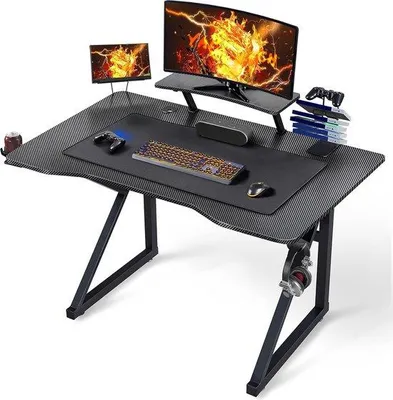 Produktbild von Ergonomisches Gamingbüro, 110 x 70 cm, mit verstellbarer Monitorhalterung, Becherhalter, Handgriffhalter, schwarz