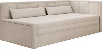 Produktbild von Krudox FULG 3-Sitzer Schlafsofa ausziehbar 214×77×82 cm mit Bettkasten, Stauraum und Kissen, Schlaffunktion 150×200 cm, Stoff Jarell 18, rechts