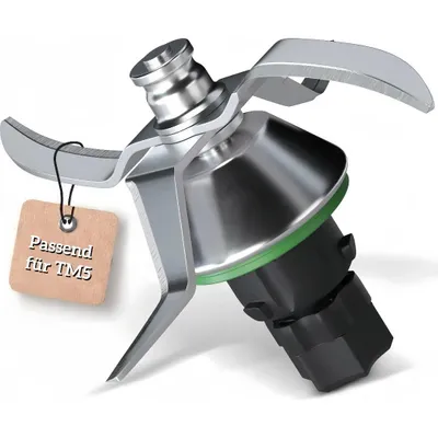 Produktbild von Ersatz-Mixmesser für Küchenmaschine TM5, rostfreier Edelstahl, silber, 132x120x80mm (LxBxH), Rechtslauf zerkleinert, Linkslauf rührt mit stumpfen Mess