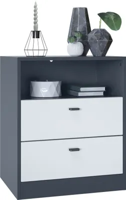 Produktbild von Vladon Kommode Pino V1,  Germany, Nachttisch mit 2 Schubladen & 1 offenem Fach, Anthrazit matt/Weiß matt ohne LED (56 x 67,5 x 36 cm)