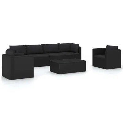 Immagine prodotto di vidaXL Set da giardino 7 pezzi con cuscini in polyrattan nero