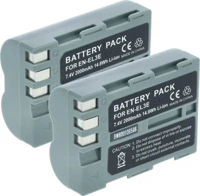 Produktbild von vhbw 2x Akku Ersatz für Nikon EN-EL3e, EN-EL3, EN-EL3a für Kamera (2000 mAh, 7,2 V, Li-Ion), Infochip