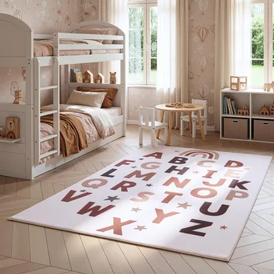 Image de Homebyhome Tapis enfant alphabet tapis éducatif pour chambre enfant couleur crème parfait pour grandes chambres Taille: 160x230 cm