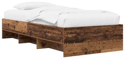 Image de Cadre de lit avec étagère en bois de récupération, dimensions 80 x 200 cm, matériau : bois