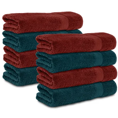 Produktbild von Komfortec 8er Duschtücher 70x140 cm Set aus 100% Baumwolle, 470g/m², Frottee, Weich, Petrol/Aurorarot