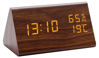 Produktbild von LED-Hygrometer-Wecker 1 Stück, Dreieckige Digitale Holzuhr Mit Temperatur-Und Feuchtigkeitsanzeige, Für Schlafzimmer Und Büro