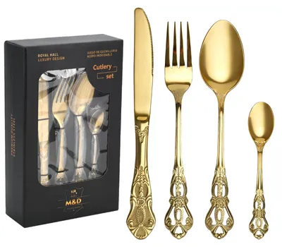 Goldenes Besteckset 24-tlg. für 6 Personen, Edelstahl, spiegelpoliert