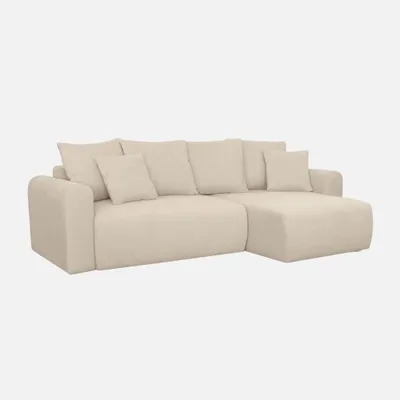 Immagine prodotto di Divano angolare convertibile in tessuto ciniglia, 3 posti, Beige grigio