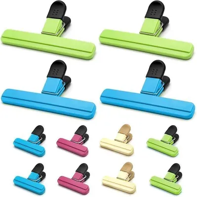 Produktbild von PolkaHome® 12 Stück 2 Größen Verschlussclips für Beutel, Lebensmittelclips, wiederverwendbare Snack-Clips, 4 Farben