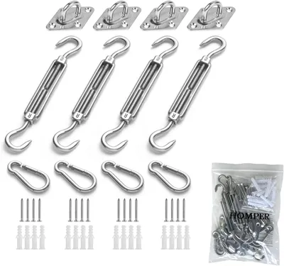 Produktbild von Sonnensegel Befestigungs HardwareKit für Garten, 304 Edelstahl Sonnenschutz Zubehör Montage für Viereckigen Dreieckigen Rostfreier Edelstahl