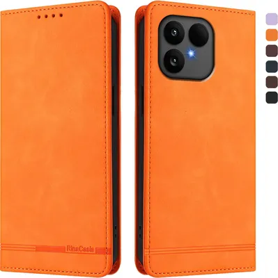 Image de Etui pour Fairphone 6, étui rétro en cuirPolyuréthaneavec support et fentes pour cartes Orange