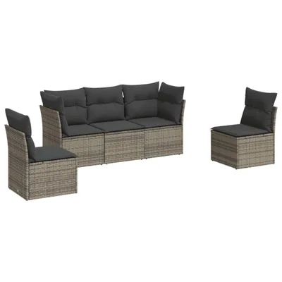 Produktbild von 5-tlg. Garten-Sofagarnitur mit Kissen Grau Poly Rattan