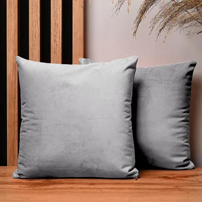 Produktbild von MG Design 2er Set Kissenbezüge 30 x 30 cm in Grau - mit Reißverschluss, samtig-weich mit dezentem Schimmer, pflegeleicht & langlebig
