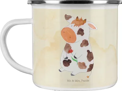 Produktbild von Mr. & Mrs. Panda Teetasse Kuh - Vintage - Geschenk, becher emaille, Blechtasse, Spruch, Landwirtin, Hof, Pott, Bauernhof, Teebecher, Magie, Milch, Tasse, Kühe