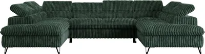 Produktbild von Ecksofa U-form, Schlaffunktion, Bettkasten, einstellbare Kopfstützen - PETER U - Cord - Grün