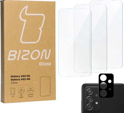 Produktbild von Bizon Glass Klares gehärtetes Glas - 3 Stück + Linse, Galaxy A52s 5G, A52 4G/5G