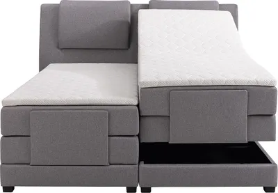 Produktbild von Boxspringbett mit Bettkopfteil + elektrischem Untergestell mit Relaxfunktion + Matratzen + Topper - 2 x 90 x 200 cm - Stoff - Hellgrau - CASTEL II von PALACIO