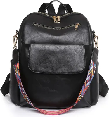Image de (Noir) Femme Sac à dos en cuirPolyuréthanePorte-monnaie Design polyvalent Sacs à main et sac à bandoulière en cuirPolyuréthaneSac de voyage