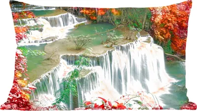 Produktbild von MuchoWow® Zierkissen Sofakissen Wohnzimmer Dekokissen 50x30 cm Bäume - Wasserfall - Herbst - Natur - Wohnzimmerdekoration - Polster mit Photo
