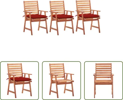 Produktbild von The Living Store Garten-Essstühle 3 Stk. mit Kissen Massivholz Akazie