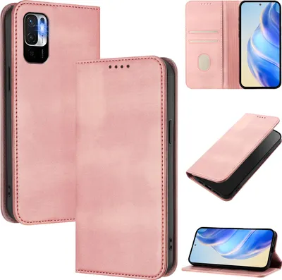 Immagine prodotto di Custodia per Xiaomi Poco M3 Pro/Redmi Note 10 5G, custodia in pelle vintage con protezione RFID, slot per carte, supporto Rosa