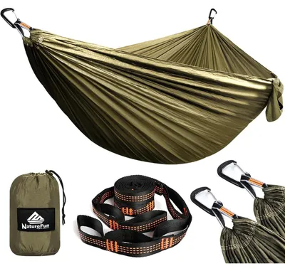 Produktbild von Ultraleichte Reise Camping Hängematte 300kg Tragkraft 300x200 cm Armee Grün Fallschirm Nylon