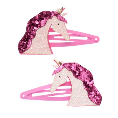Productafbeelding van Glitterende haarspelden, eenhoorn, set van 2 stuks, roze, ongeveer 5,9 x 3,5 x 0,5 cm