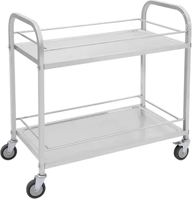 Produktbild von 2 Ebenen Servierwagen Edelstahl Küchenwagen mit 360° drehbare Rollen Edelstahlwagen Transportwagen für Restaurant, Hotel, Küche (95 x 49 x 93 cm)