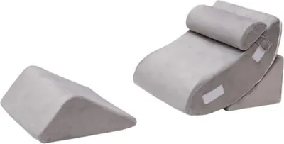 Image de COSTWAY Set de 4 coussins orthopédiques, Coussin cunéiforme en mousse à mémoire de forme Coussin de soutien dorsal avec appui-tête amovible & coussin de lecture réglable