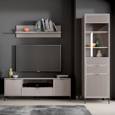 Produktbild von Wohnwand Kaschmir beige LAURO-161 modern mit Rillenoptik 3-teilig