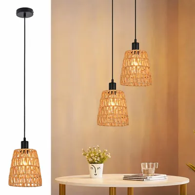 Image de ZMH Lampe à suspendre Boho Lampe à suspendre en rotin 1 flamme Lampe de table à manger Vintage Tressée Lampe à suspendre Abat-jour Corde de chanvre E27 Lampe à suspendre pour salle à manger, Image générée par une IA