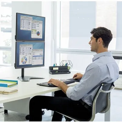 Produktbild von Fellowes Monitorarm mit Standfuß, höhenverstellbar, für 2 Monitore übereinander bis 81,28 cm (32 Zoll); 8044001