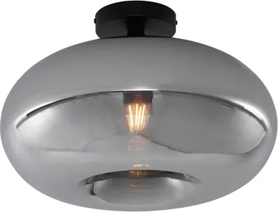 Produktbild von QAZQA - Art Deco Art-Deco-Deckenleuchte I Deckenlampe I Lampe I Leuchte schwarz mit Rauchglas 40cm - Busa I Wohnzimmer I Schlafzimmer - Metall Rund - LED geeignet E27