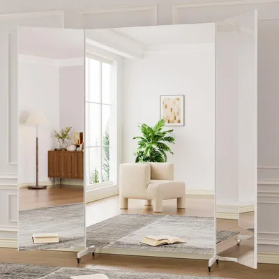 Produktbild von Ganzkörperspiegel 3-Fach Faltbar 240x210cm Weiß Standspiegel auf Rollen