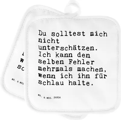 Produktbild von Mr. & Mrs. Panda Topflappen Du solltest mich nicht... - Weiß - Geschenk, Kochlappen, Set, Freundin, Spruch, Freund, Sprüche, topfhalter, Topfuntersetzer, 2er