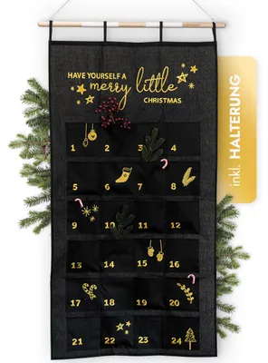Image de Calendrier de l'Avent à remplir - Noir et or - Grand calendrier mural (70 x 130 cm) avec 24 compartiments pour des créations DIY - Pour Noël