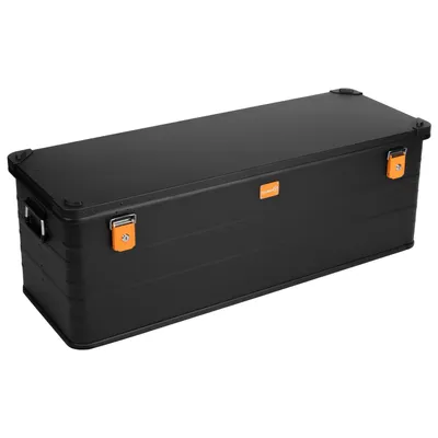Produktbild von ALUBOX Alukiste Transportbox 159 Liter schwarz mit Druckguss Stapelecken 118 x 42,5 x 41 cm abschließbar - 159 Liter
