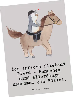 Produktbild von Mr. & Mrs. Panda Postkarte Reiten und Rätsel - Grau Pastell - Geschenk, Menschen, Postkarten, Pferdesport, Ansichtskarten, Humor, Grußkarte, Sportler, Pferde, Designkarte