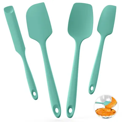 Immagine prodotto di Set di spatole in silicone per impasto, 4 pezzi, colore azzurro. Resistenti al calore fino a 315°C, adatte al contatto con gli alimenti, senza giunture