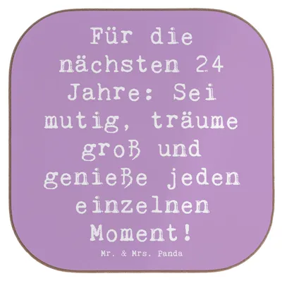 Produktbild von Mr. & Mrs. Panda Tassen Untersetzer Spruch 24. Geburtstag Mutig Träumen - Lavendeltraum - Geschenk, Tischuntersetzer, Liebe, Design, Ermutigung, für Gläser, Glas, Alter