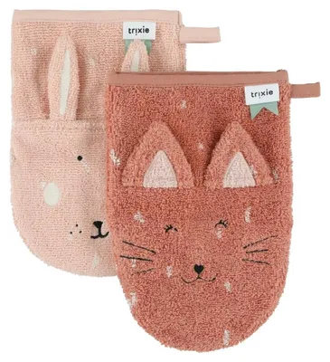 Produktbild von Trixie Baby Waschlappen 2er-Pack Baumwolle Mrs. Cat Mrs. Rabbit