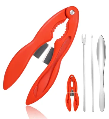 Produktbild von 4-teiliges Meeresfrüchte-Werkzeugset - Multifunktionaler 3-in-1 Krabbenknacker mit Hummergabeln - Silberfarben