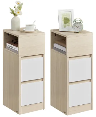Nachtkastje-Set 2er, schmal, 2 Schubladen, 25x30x65 cm, Beige