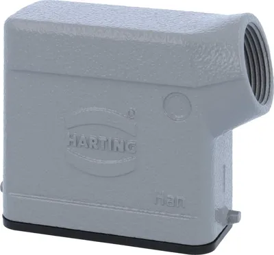 Produktbild von HARTING Han 10A Tüllengehäuse niedrig, 1xPG16 seitlicher Kabelabgang, für 1 Bügel (am Unterteil) Verschraubung PG16