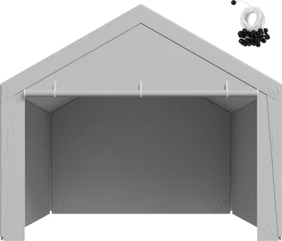 Image de SucceBuy Toit de rechange pour carport, 3,65 x 6,09 m, toile de tente robuste avec parois latérales, résistante aux UV, couverture durable pour abris portables, gris, sans cadre