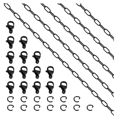 Produktbild von Edelstahl-Ketten-Set 4,8 x 2,5 mm für Armbänder und Halsketten, mit Verschlussringen, Schwarz